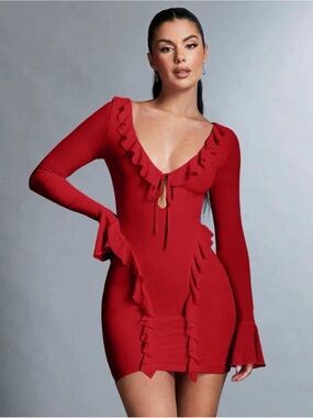 Red fringe mini dress